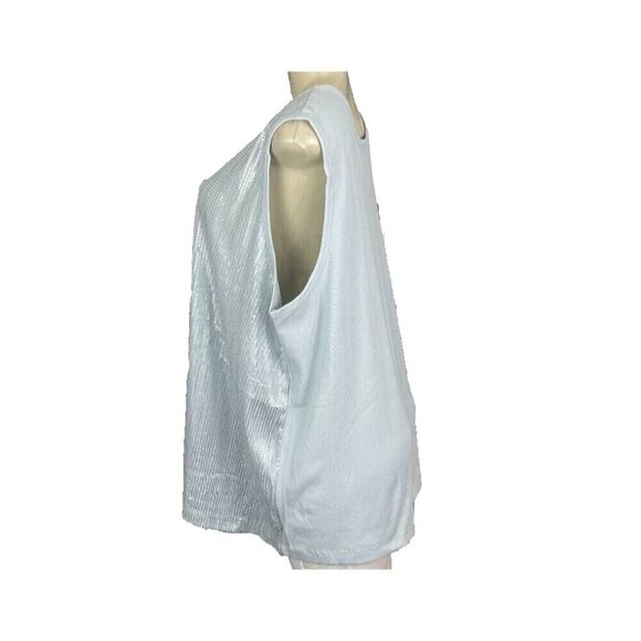 Denim 24/7 Plus 30/32 Gray Silver Sequin Scoop Neck Ribbed Trim Sleeveless Top - Picture 5 of 6